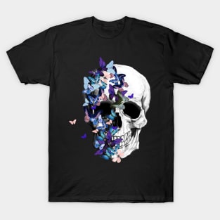 Skull With blue Butterflies T-Shirt